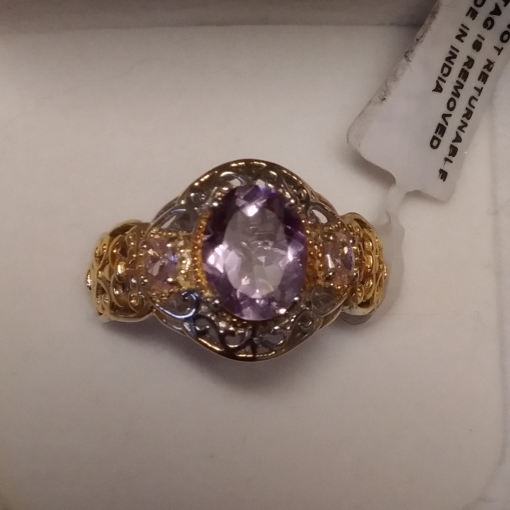 SZ 9 2 tone pink purple gem s925 ring in box